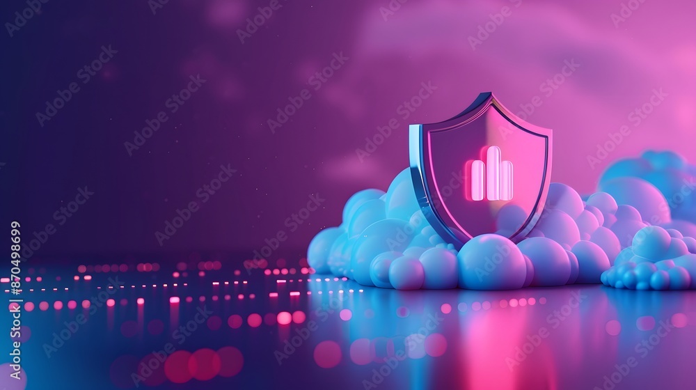 Poster digital shield in cloud computing environment. represents cybersecurity, data protection, and secure