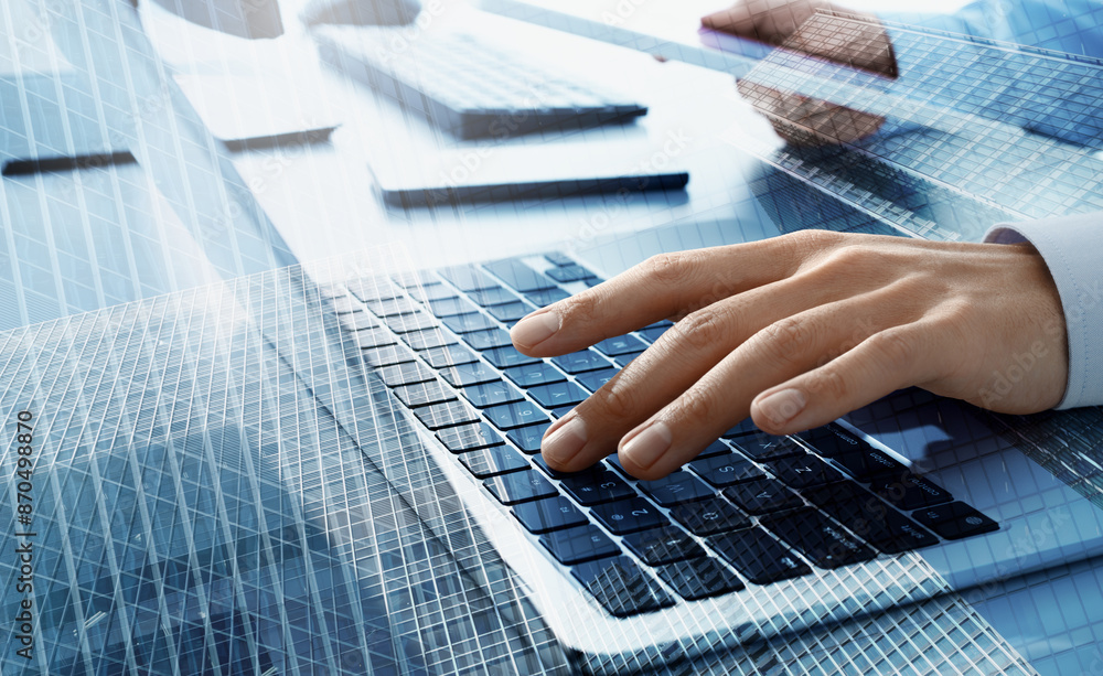 Poster information technology business. data management and developing innovative solution. many corporate 