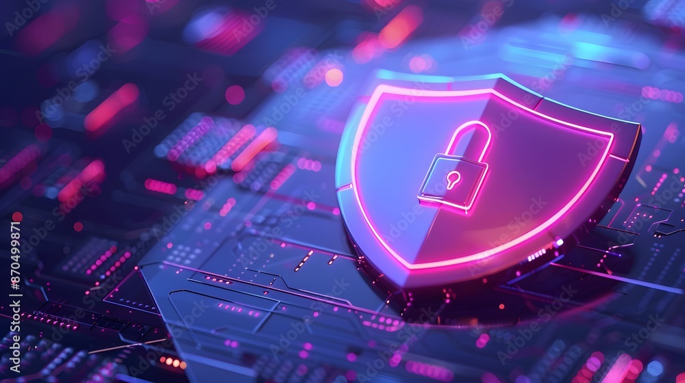 Aufkleber futuristic digital security shield with a glowing padlock icon on a circuit board background, repres