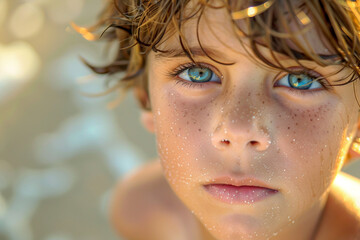 Funny children kids playing at the beach seaside poolside aquapark summer leisure weekend time, Generative AI