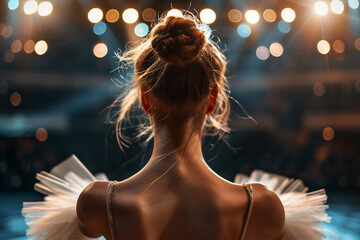 Generative AI picture of beautiful charming ballet dancer ballerina in stage ballroom gown
