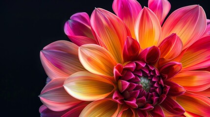 Obraz premium Close-up of vibrant dahlia flower with pink and yellow petals in bloom