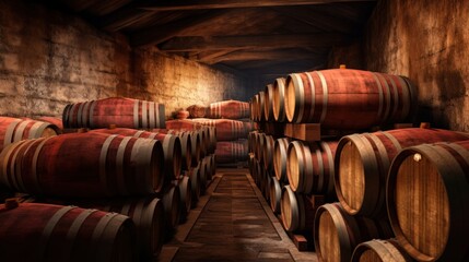 A large room filled with barrels of wine
