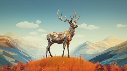 Abstract deer tech  standing on mountain, Ai generate