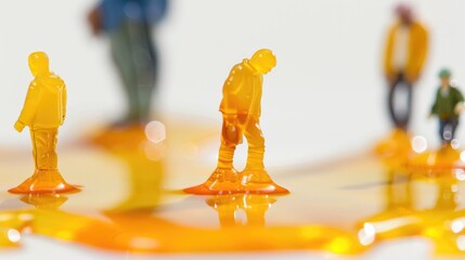 Miniature figures Travelers discovered yellow NLGI 3 lithium grease on white background