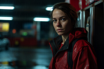 Modern gas station at foggy night car fuel petrol stop charge made with Generative AI transport diesel shop cafe