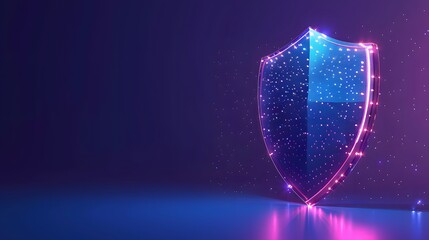 Glowing shield symbolizing digital security and protection on a dark background, representing cybersecurity and technology safety.