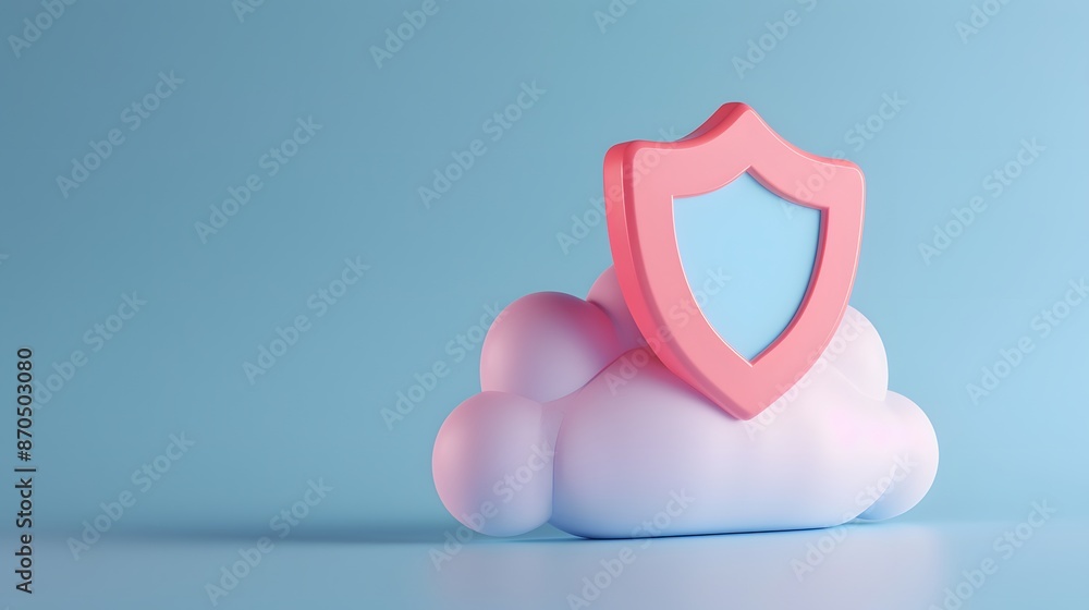 Aufkleber minimalistic 3d illustration of a shield and cloud, representing cloud security and data protection 