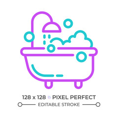 Bathing two color line icon. Home spa. Bath time. Hygiene routine. Stress relief and pampering bicolor outline symbol. Duotone linear pictogram. Isolated illustration. Editable stroke