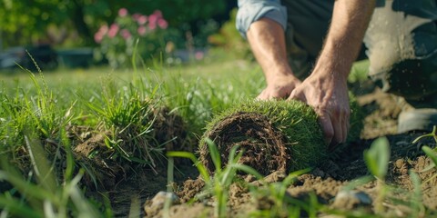 Man planting grass