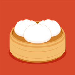 Chinese Steam Bun illustration vector. Asian food vector illustration. Baozi or bao is Chinese food.