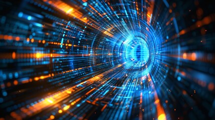 Obraz premium Futuristic Cyber Tunnel with Digital Data Stream