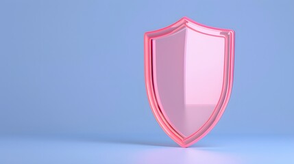 Pink shield on blue background symbolizing security, protection, and defense. Conceptual image for safety and stability.