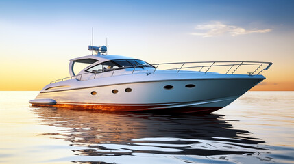 luxury yacht in the sea at sunset. 3d render illustration
