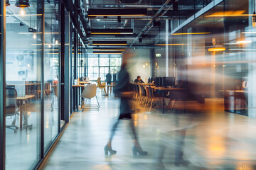 Lively Office Environment with Active Employees and Modern Workstations