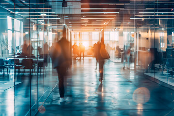 Lively Office Environment with Active Employees and Modern Workstations