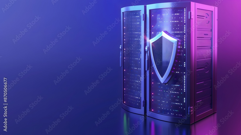 Aufkleber secure server with glowing shield symbol, representing data protection and cybersecurity, illuminate