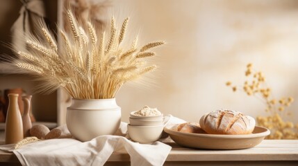 Bakery background displaying fresh bread loaves with ample space for text, promotions, or messages