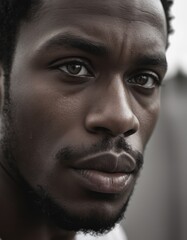 Obraz premium wallpaper, high texture quality photo of black man, staring at camera, extreme close-up, black and white