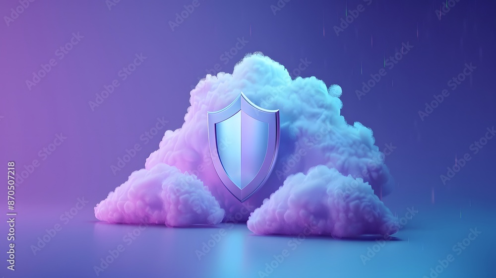 Poster shield representing cloud security, symbolizing data protection and cyber security in a digital clou
