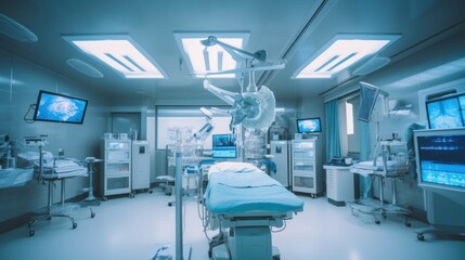 A hospital room with a large bed and a monitor