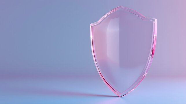 Transparent glass shield in pastel colors representing protection, security, and defense on a gradient background.