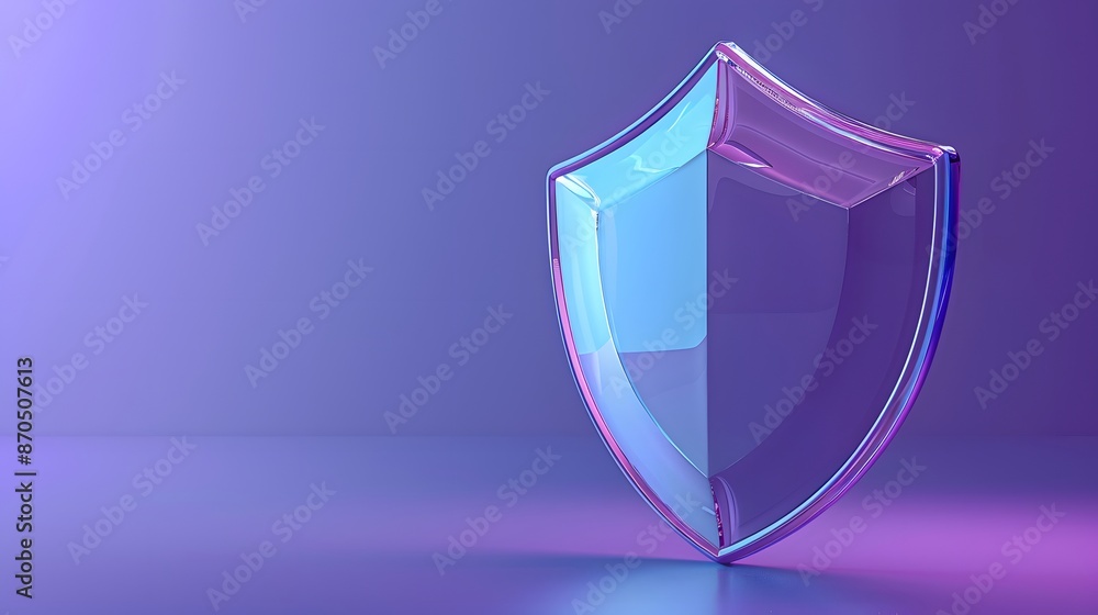 Poster transparent shield icon on a gradient background symbolizing protection and security. suitable for c