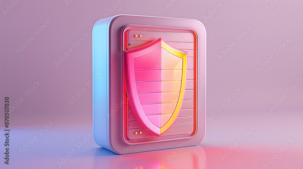Poster vibrant 3d shield icon on colorful background symbolizing cybersecurity, data protection, and digita
