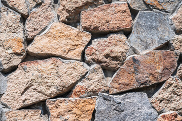 texture of the masonry of a modern stone wall made of stones in closeup