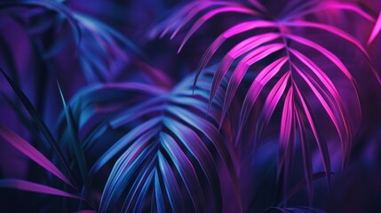 Vibrant neon tropical leaves in abstract design