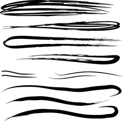 Assorted black brush stroke lines on a white backdrop, great for artistic, design, or decor uses.
