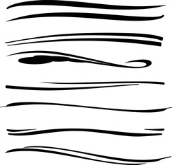 Various black brush stroke lines on white, suitable for creative, design, or decoration.
