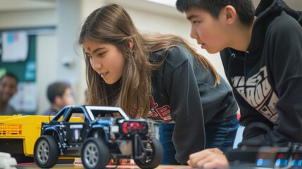 Future Tech Innovators: Students Collaborating on Advanced Robotics Project with AI Integration