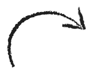 Hand drawn simple arrow drawn with wax crayon, chalk or charcoal. Uneven dry texture for underlining highlighting. Pencil drawn lines, strikethrough, grungy vector isolated on white