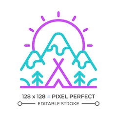 Friluftsliv two color line icon. Scandinavian concept of outdoor living. Adventure and connection to nature bicolor outline symbol. Duotone linear pictogram. Isolated illustration. Editable stroke