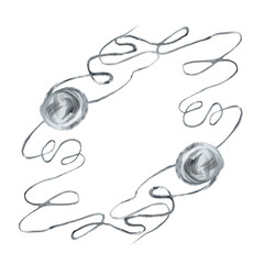 Watercolor wool balls. Composition in the form of frames, headbands, endings, vignettes, bookplates, rapports. Skein of thread for knitting, sewing, embroidering ornaments. Ornament made from threads