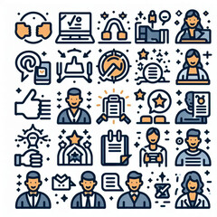 set of icons, business icons set, business people icons, Feedback, testimonial, customer thin line icons. Editable stroke. For website marketing design, logo, app, template, etc. Vector 