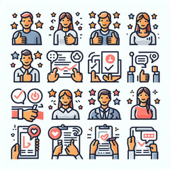 set of icons, business icons set, business people icons, Feedback, testimonial, customer thin line icons. Editable stroke. For website marketing design, logo, app, template, etc. Vector 