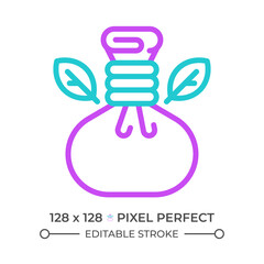 Herbal massage ball two color line icon. Natural therapy. Relaxation and holistic health treatment bicolor outline symbol. Duotone linear pictogram. Isolated illustration. Editable stroke
