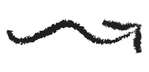 Hand drawn simple arrow drawn with wax crayon, chalk or charcoal. Uneven dry texture for underlining highlighting. Pencil drawn lines, strikethrough, grungy vector isolated on white