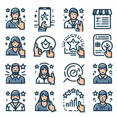 set of icons, business icons set, business people icons, Feedback, testimonial, customer thin line icons. Editable stroke. For website marketing design, logo, app, template, etc. Vector 