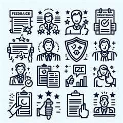 set of icons, business icons set, business people icons, Feedback, testimonial, customer thin line icons. Editable stroke. For website marketing design, logo, app, template, etc. Vector 
