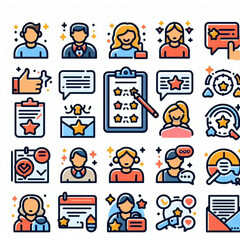 set of icons, business icons set, business people icons, Feedback, testimonial, customer thin line icons. Editable stroke. For website marketing design, logo, app, template, etc. Vector 