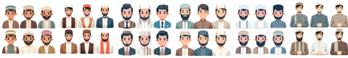 vector set of young muslim male avatars