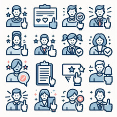 set of icons, business icons set, business people icons, Feedback, testimonial, customer thin line icons. Editable stroke. For website marketing design, logo, app, template, etc. Vector 