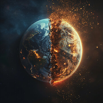 symbolic image of 3D and 5D Earth splitting