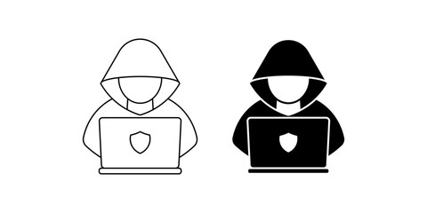 outline silhouette Computer hacker icon set © Sutana