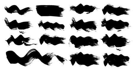 Abstract black textured smears big set isolated on a white background