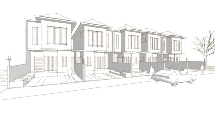  modern townhouse sketch 3d rendering