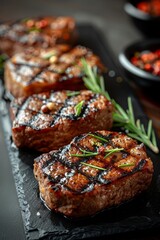 Grilled beef steaks with rosemary